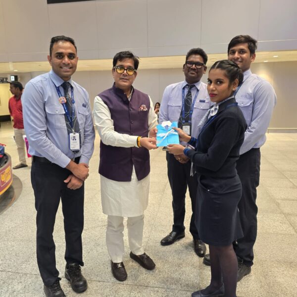 Acharya Vinod Kumar Receives Warm Welcome from IndiGo Airlines at Hyderabad Airport